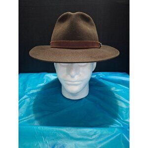 Borsalino Brown Fedora Hat Wool & Leather Band 6 5/8.